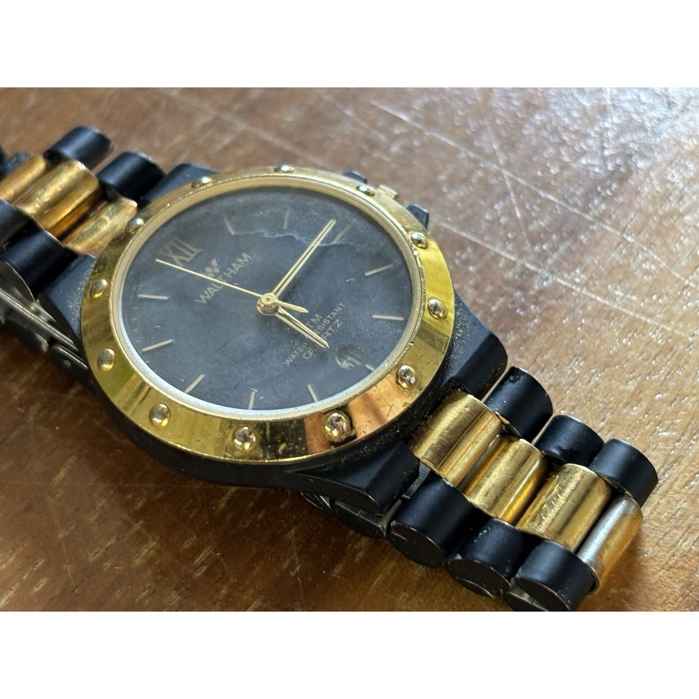 ⭐️Waltham Watch Men 36mm Black Dial Two Tone Daydate Round⭐️New Battery Vintage